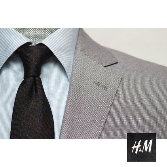 38R H&M Men's Blazer Sport Coat Jacket Grey Cotton C100862 - Picture 9 of 15